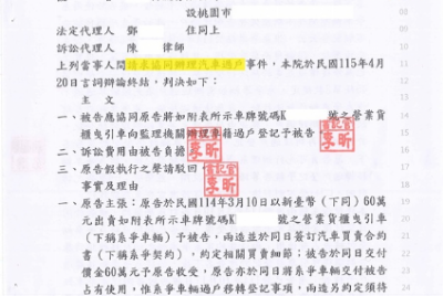 請求協同辦理汽車過戶(115年度訴字第428號)